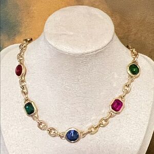 Aqua Multicolor Gemstones Gold Chain Necklace